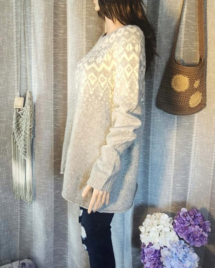 NWT Sonoma Goods for Life Women's Fair Isle Knit Sweater – Gray & White - Size Large