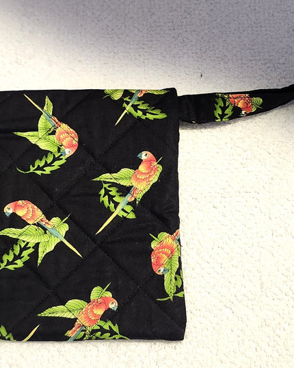 New Handmade Quilted Tropical Macaw Parrot Zippered Wristlet