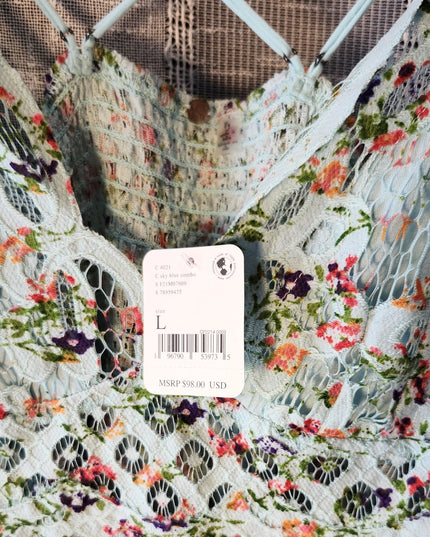 New Free People Intimately Sky Blue Floral Mini Slip Adella Sundress with Adjustable Spaghetti Straps
