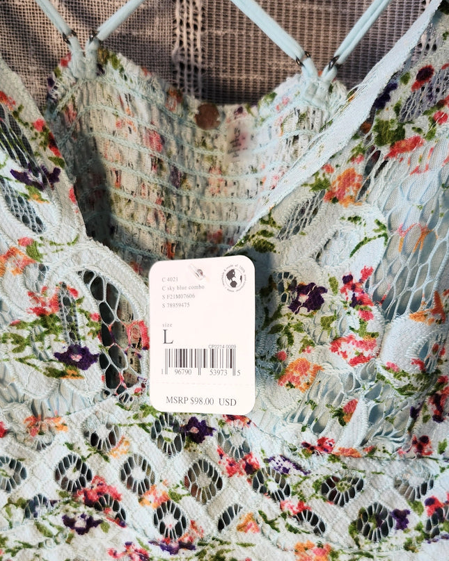 New Free People Intimately Sky Blue Floral Mini Slip Adella Sundress with Adjustable Spaghetti Straps