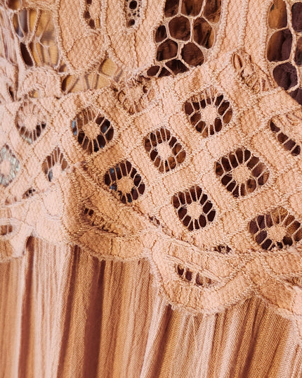 New Intimately Free People Adella Rose Mini Slip Dress with Adjustable Straps, Ruffles, Boho Lace and Smocked Back