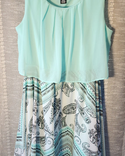 Rue 21 Mint Green Top Open Back Paisley Print Handkerchief Hem Dress