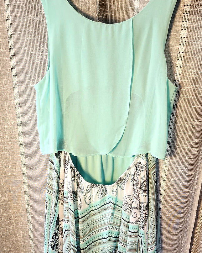 Rue 21 Mint Green Top Open Back Paisley Print Handkerchief Hem Dress