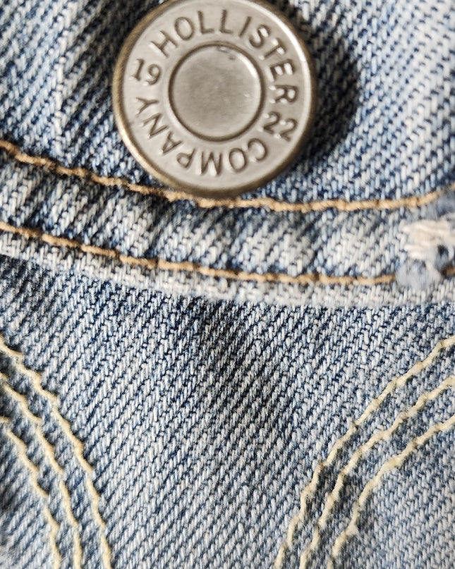 Vintage Y2k Hollister Distressed Cali Embroidered Cropped Denim Jacket with Sequins and Beads