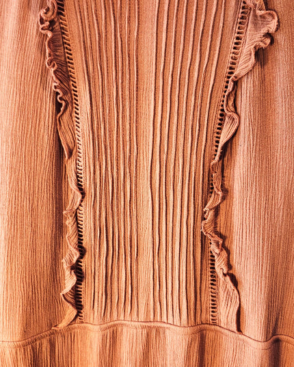 Love Fire Rust Long Sleeve Mini Dress with Front Cascading Ruffles