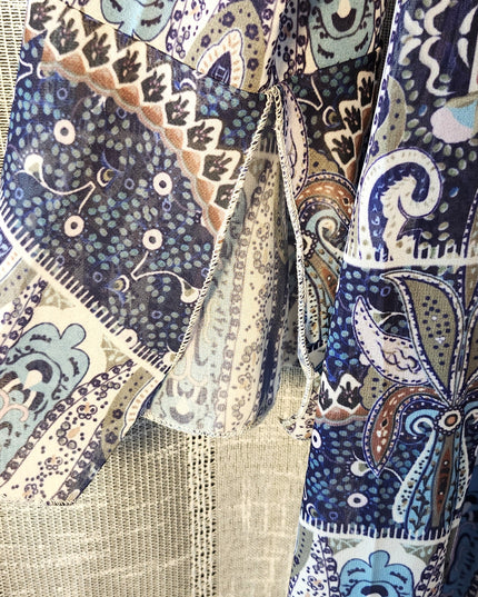 New Cia Couture Sheer Boho Patchwork Paisley Print Tie Front Maxi Duster with Long Sleeves