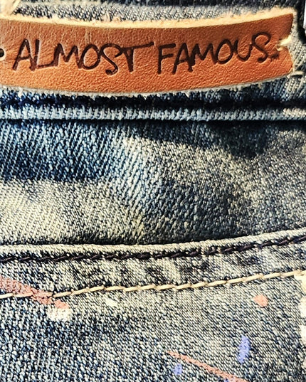 Almost Famous Paint Splatter Design Distressed Jeans Cropped Jeans with Cuffed Hems