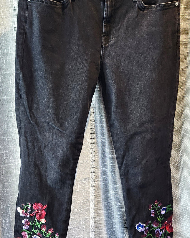 7 For All Mankind the Ankle Skinny Vibrant Black Stretch Denim Embroidered Jeans