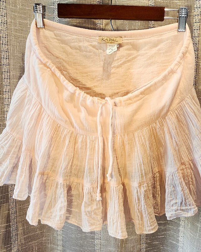 Kapal Art From Bali Handcrafted Light Pink Cotton Gauze Tiered Mini Beach Swim Skirt