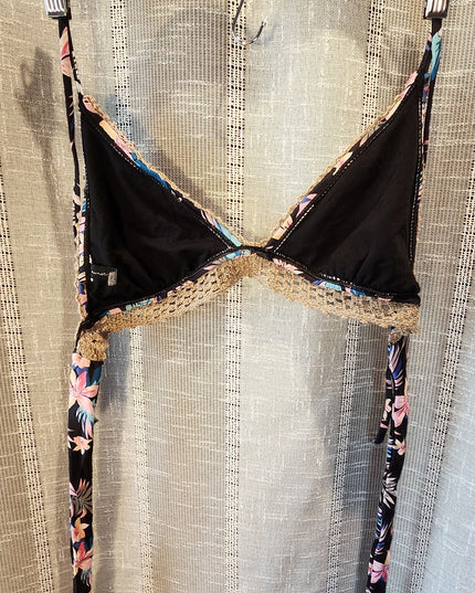 Ninety --Nine Degrees Two-Piece Triangle Tropical Floral Bikini with Crochet Trim