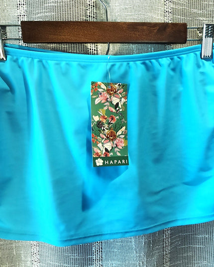New Hapari UPF 50+ Two-Piece Black Floral Halter Top & Turquoise Swim Skirt with Built-In-Brief Set
