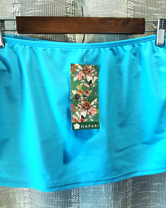 New Hapari UPF 50+ Two-Piece Black Floral Halter Top & Turquoise Swim Skirt with Built-In-Brief Set