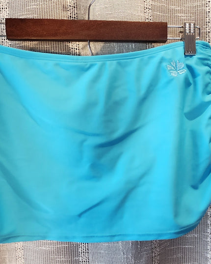 New Hapari UPF 50+ Two-Piece Black Floral Halter Top & Turquoise Swim Skirt with Built-In-Brief Set