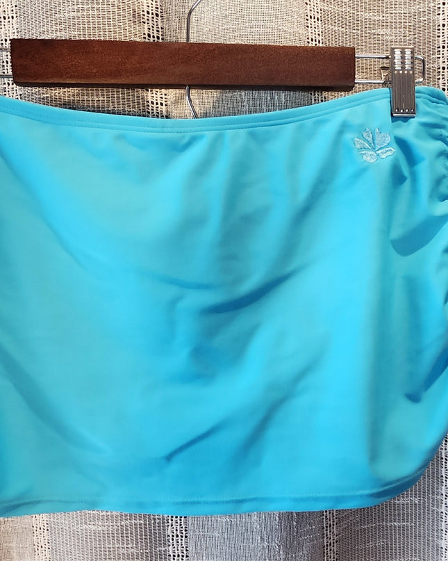 New Hapari UPF 50+ Two-Piece Black Floral Halter Top & Turquoise Swim Skirt with Built-In-Brief Set