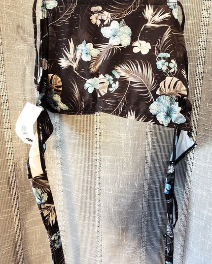 New Hapari UPF 50+ Two-Piece Black Floral Halter Top & Turquoise Swim Skirt with Built-In-Brief Set