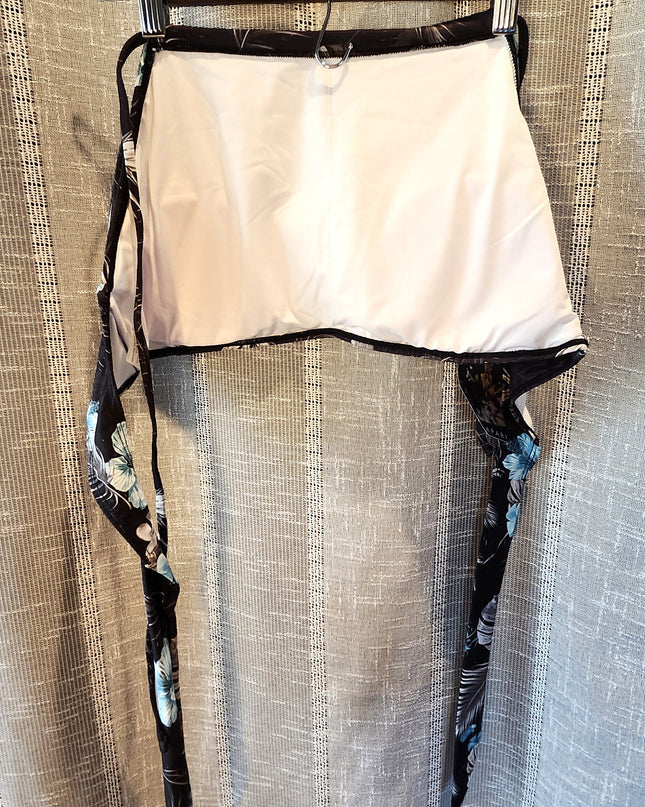 New Hapari UPF 50+ Two-Piece Black Floral Halter Top & Turquoise Swim Skirt with Built-In-Brief Set