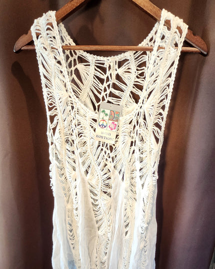 New India Boutique Boho White Handkerchief Hem Tank Top Beach Cover-Up