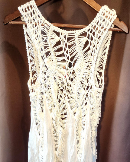 New India Boutique Boho White Handkerchief Hem Tank Top Beach Cover-Up