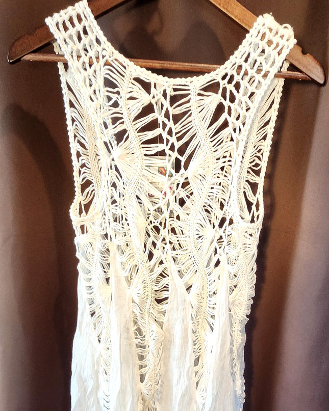 New India Boutique Boho White Handkerchief Hem Tank Top Beach Cover-Up