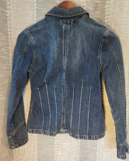 Vintage Fitted Y2K Old Navy Pleated Utility Denim Jacket Blazer Size S