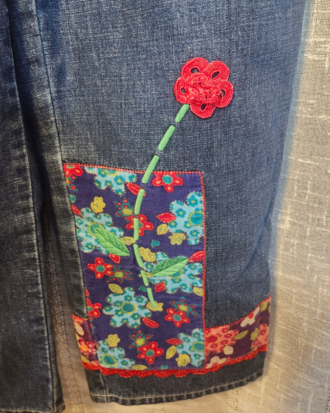 Vintage 90s L.L. Bean Floral Corduroy Patchwork Overalls Girl's LG (Fits Women's XXS/XS/S)