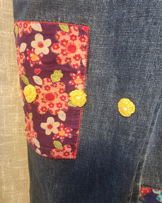 Vintage 90s L.L. Bean Floral Corduroy Patchwork Overalls Girl's LG (Fits Women's XXS/XS/S)