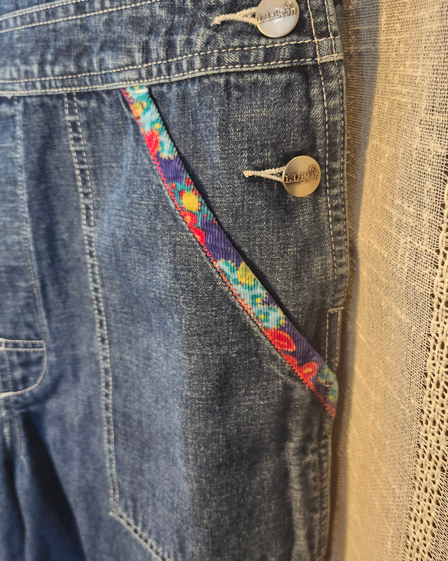 Vintage 90s L.L. Bean Floral Corduroy Patchwork Overalls Girl's LG (Fits Women's XXS/XS/S)