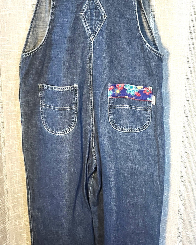 Vintage 90s L.L. Bean Floral Corduroy Patchwork Overalls Girl's LG (Fits Women's XXS/XS/S)