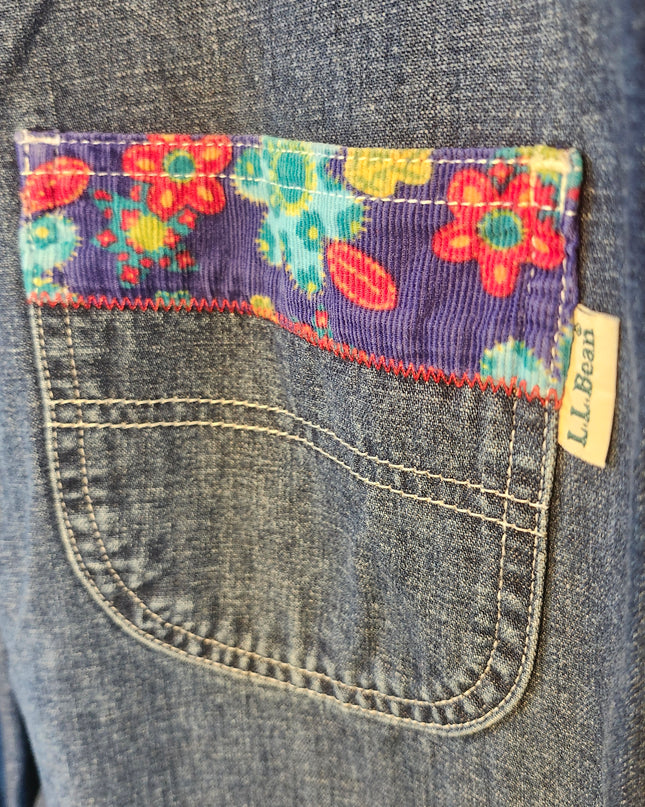 Vintage 90s L.L. Bean Floral Corduroy Patchwork Overalls Girl's LG (Fits Women's XXS/XS/S)