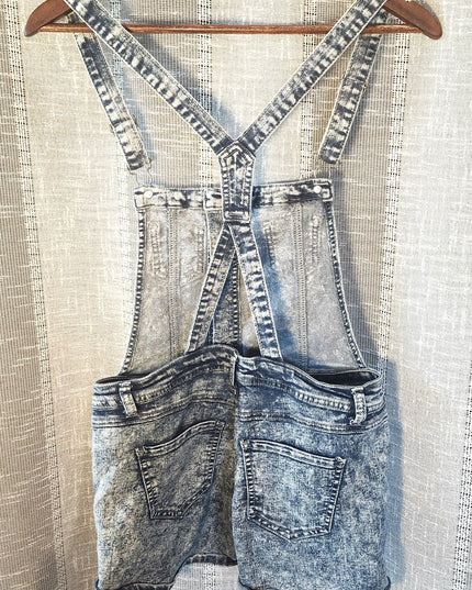 Wax Jean "Light Acid" Wash Denim Shortall Overalls - Button Front Romper Shorts -Size S
