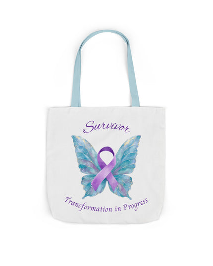 Domestic Violence Survivor Tote Bag | Teal and Purple Ribbon Butterfly Canvas Shopping Bag | Abuse Survivor Gift, Transformation in Progress Everyday Carrying Bag, Empowering Healing Reusable Grocery Bag