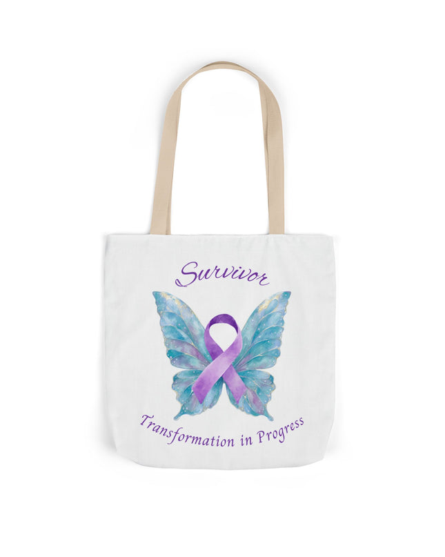 Domestic Violence Survivor Tote Bag | Teal and Purple Ribbon Butterfly Canvas Shopping Bag | Abuse Survivor Gift, Transformation in Progress Everyday Carrying Bag, Empowering Healing Reusable Grocery Bag