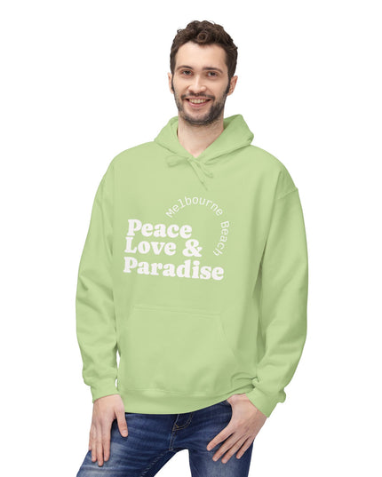 Hibiscus Hippie Designed Paradise Palm Hoodie — "Peace Love & Paradise" - Melbourne Beach Florida Sunrise Pullover