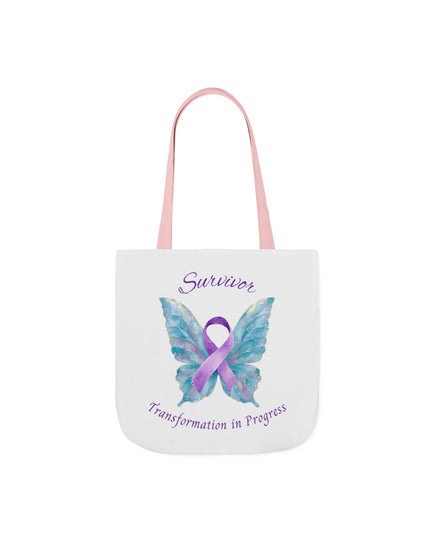 Domestic Violence Survivor Tote Bag | Teal and Purple Ribbon Butterfly Canvas Shopping Bag | Abuse Survivor Gift, Transformation in Progress Everyday Carrying Bag, Empowering Healing Reusable Grocery Bag