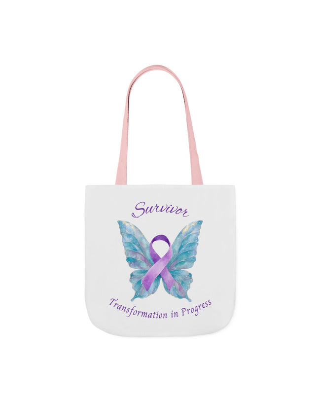 Domestic Violence Survivor Tote Bag | Teal and Purple Ribbon Butterfly Canvas Shopping Bag | Abuse Survivor Gift, Transformation in Progress Everyday Carrying Bag, Empowering Healing Reusable Grocery Bag