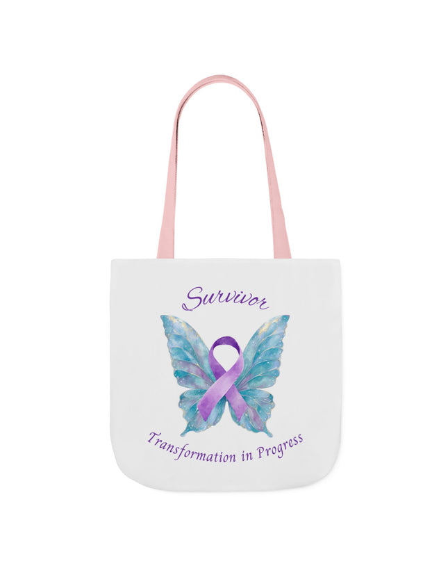 Domestic Violence Survivor Tote Bag | Teal and Purple Ribbon Butterfly Canvas Shopping Bag | Abuse Survivor Gift, Transformation in Progress Everyday Carrying Bag, Empowering Healing Reusable Grocery Bag