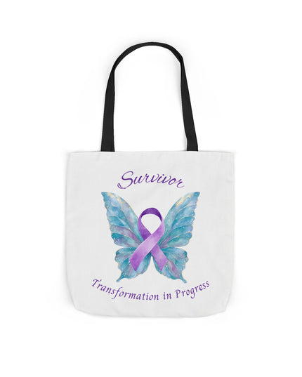 Domestic Violence Survivor Tote Bag | Teal and Purple Ribbon Butterfly Canvas Shopping Bag | Abuse Survivor Gift, Transformation in Progress Everyday Carrying Bag, Empowering Healing Reusable Grocery Bag