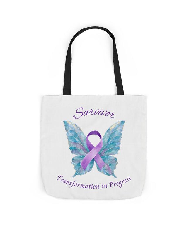 Domestic Violence Survivor Tote Bag | Teal and Purple Ribbon Butterfly Canvas Shopping Bag | Abuse Survivor Gift, Transformation in Progress Everyday Carrying Bag, Empowering Healing Reusable Grocery Bag