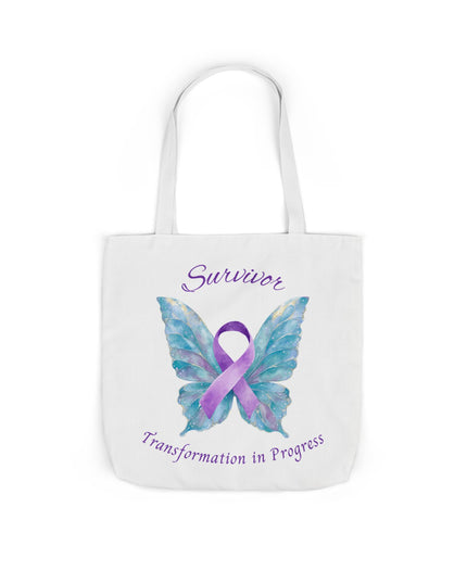 Domestic Violence Survivor Tote Bag | Teal and Purple Ribbon Butterfly Canvas Shopping Bag | Abuse Survivor Gift, Transformation in Progress Everyday Carrying Bag, Empowering Healing Reusable Grocery Bag