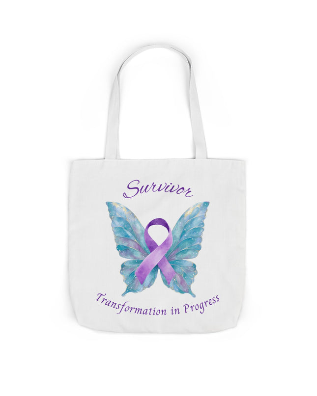 Domestic Violence Survivor Tote Bag | Teal and Purple Ribbon Butterfly Canvas Shopping Bag | Abuse Survivor Gift, Transformation in Progress Everyday Carrying Bag, Empowering Healing Reusable Grocery Bag