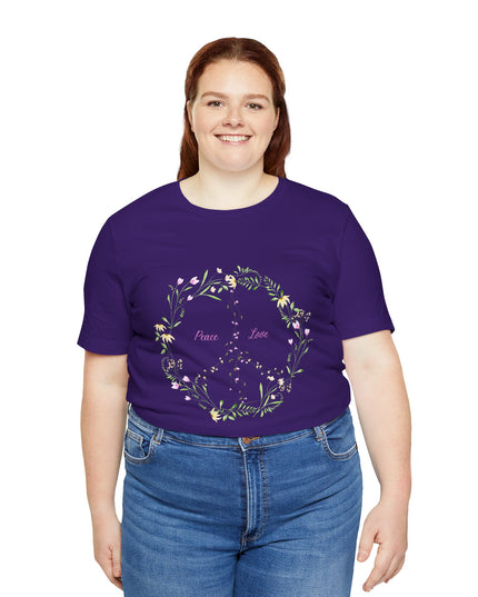 Hibiscus Hippie Boho Designed Floral Peace Sign T-Shirt — 'Peace & Love' in Multicolor Choice Tees