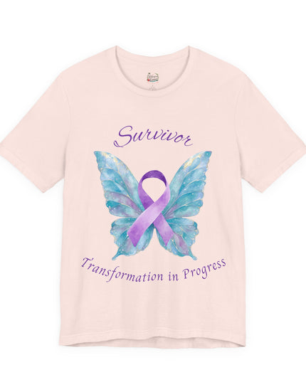 Domestic Violence Awareness Shirt | Survivor Teal and Purple Ribbon Butterfly Tee | Abuse Survivor Gift, Transformation in Progress Graphic T-Shirt, Empowering Healing Support Clothing