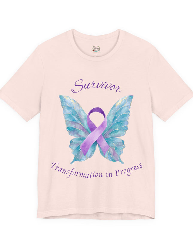 Domestic Violence Awareness Shirt | Survivor Teal and Purple Ribbon Butterfly Tee | Abuse Survivor Gift, Transformation in Progress Graphic T-Shirt, Empowering Healing Support Clothing