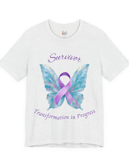 Domestic Violence Awareness Shirt | Survivor Teal and Purple Ribbon Butterfly Tee | Abuse Survivor Gift, Transformation in Progress Graphic T-Shirt, Empowering Healing Support Clothing