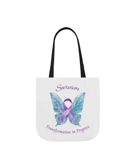 Domestic Violence Survivor Tote Bag | Teal and Purple Ribbon Butterfly Canvas Shopping Bag | Abuse Survivor Gift, Transformation in Progress Everyday Carrying Bag, Empowering Healing Reusable Grocery Bag