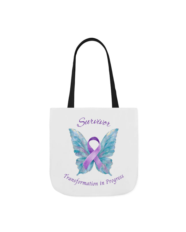 Domestic Violence Survivor Tote Bag | Teal and Purple Ribbon Butterfly Canvas Shopping Bag | Abuse Survivor Gift, Transformation in Progress Everyday Carrying Bag, Empowering Healing Reusable Grocery Bag