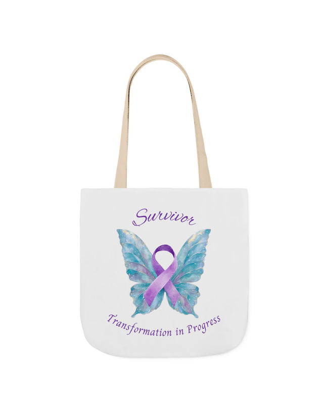 Domestic Violence Survivor Tote Bag | Teal and Purple Ribbon Butterfly Canvas Shopping Bag | Abuse Survivor Gift, Transformation in Progress Everyday Carrying Bag, Empowering Healing Reusable Grocery Bag