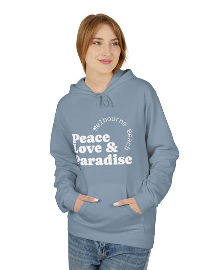 Hibiscus Hippie Designed Paradise Palm Hoodie — "Peace Love & Paradise" - Melbourne Beach Florida Sunrise Pullover