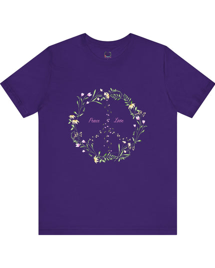 Hibiscus Hippie Boho Designed Floral Peace Sign T-Shirt — 'Peace & Love' in Multicolor Choice Tees