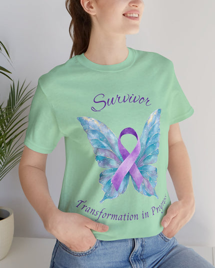 Domestic Violence Awareness Shirt | Survivor Teal and Purple Ribbon Butterfly Tee | Abuse Survivor Gift, Transformation in Progress Graphic T-Shirt, Empowering Healing Support Clothing